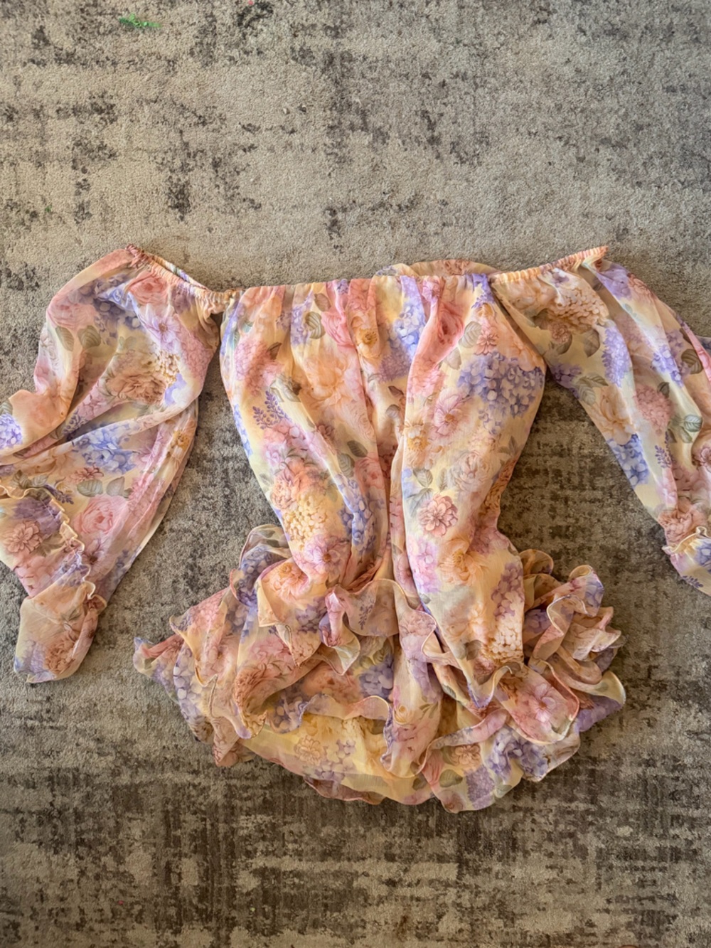 Off-Shoulder Pastel Floral Ruffle Mini Dress - Picture 5 of 8